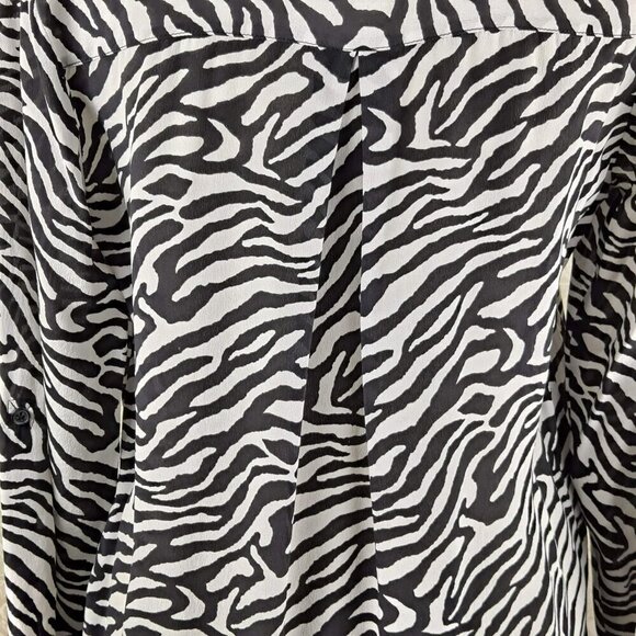 Dora Landa Sz Small Black/White Zebra Print Hi-Low Tunic 100% Silk Long Sleeves - Picture 8 of 14